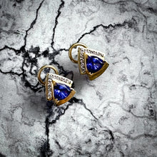 Load image into Gallery viewer, Pair Vintage Postmodern 14K Gold Tanzanite and Diamond Earring