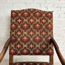 Load image into Gallery viewer, Renaissance Revival Carved Wood Armchair with Fleur-de-Lis Upholstery