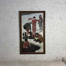 Load image into Gallery viewer, 1958 Soviet Socialist Realist Oil Painting Depicting Winter Bathers