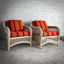 Load image into Gallery viewer, Pair Coastal Ivory Wicker Armchair