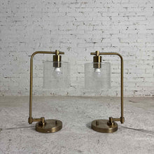 Load image into Gallery viewer, Pair of Brass Arch Lamps Seeded Glass