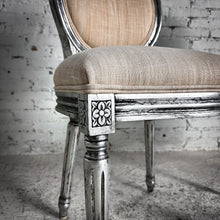 Load image into Gallery viewer, Set of 2 Louis XVI Linen Silver Leaf Seashell Accent Chair