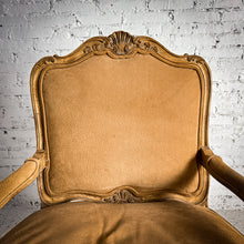 Load image into Gallery viewer, Louis XV Style Suede Antiqued Walnut Armchair