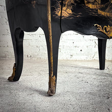 Load image into Gallery viewer, Mid Century Bombe Louis XV Style Black Lacquer Wood Chest of Drawers
