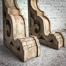 Load image into Gallery viewer, Set of 2 Carved Washed Wood Corbel Architectural Element