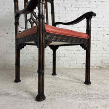 Load image into Gallery viewer, Gothic Revival Carved Wood Armchair with Upholstered Seat