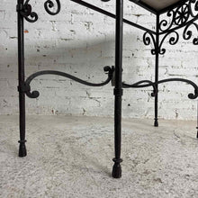 Load image into Gallery viewer, Spanish Revival Travertine and Iron Demilune Console Table