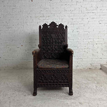 Load image into Gallery viewer, Gothic Revival Carved Wood Throne Armchair