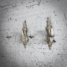 Load image into Gallery viewer, Set of 2 Rococo Revival Nickel Plate Cast Aluminum Flush Mount Sconce