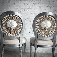 Load image into Gallery viewer, Set of 2 Louis XVI Linen Silver Leaf Seashell Accent Chair