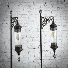 Load image into Gallery viewer, Moroccan Style Brass Tone Pierced Metal Standard Floor Lamp