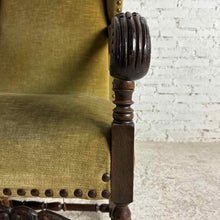 Load image into Gallery viewer, Spanish Renaissance Revival Carved Wood Wing Chair