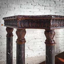 Load image into Gallery viewer, Mass Produced Victorian Revival Style Carved Oak & Marble Console Table