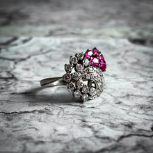 Load image into Gallery viewer, Vintage 14k White Gold Rubies & Diamonds Cocktail Ring