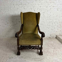 Load image into Gallery viewer, Spanish Renaissance Revival Carved Wood Wing Chair