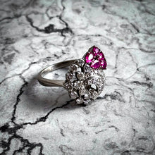Load image into Gallery viewer, Vintage 14k White Gold Rubies & Diamonds Cocktail Ring