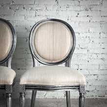 Load image into Gallery viewer, Set of 2 Louis XVI Linen Silver Leaf Seashell Accent Chair