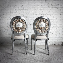 Load image into Gallery viewer, Set of 2 Louis XVI Linen Silver Leaf Seashell Accent Chair
