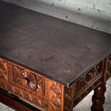 Load image into Gallery viewer, Spanish Revival Hammered Copper-Clad Oak Desk