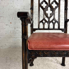Load image into Gallery viewer, Gothic Revival Carved Wood Armchair with Upholstered Seat