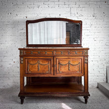 Load image into Gallery viewer, Neoclassical Revival Veneer Wood & Marble Mirrored Sideboard