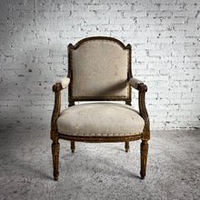 Load image into Gallery viewer, Louis XVI Linen Gilt Wood Armchair