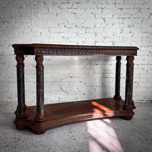 Load image into Gallery viewer, Mass Produced Victorian Revival Style Carved Oak & Marble Console Table