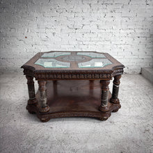 Load image into Gallery viewer, Mass Produced Victorian Revival Carved Wood & Marble Cocktail Table