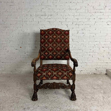 Load image into Gallery viewer, Renaissance Revival Carved Wood Armchair with Fleur-de-Lis Upholstery