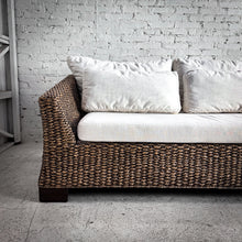 Load image into Gallery viewer, 2000's Vannor Linen Rattan Loveseat