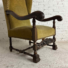 Load image into Gallery viewer, Spanish Renaissance Revival Carved Wood Wing Chair