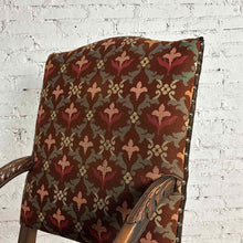 Load image into Gallery viewer, Renaissance Revival Carved Wood Armchair with Fleur-de-Lis Upholstery