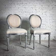 Load image into Gallery viewer, Set of 2 Louis XVI Linen Silver Leaf Seashell Accent Chair