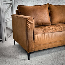 Load image into Gallery viewer, 3 Seat MCM Style Microsuede Caramel Sofa
