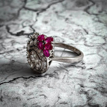 Load image into Gallery viewer, Vintage 14k White Gold Rubies & Diamonds Cocktail Ring