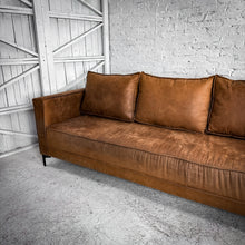 Load image into Gallery viewer, 3 Seat MCM Style Microsuede Caramel Sofa