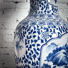 Load image into Gallery viewer, Large Chinoiserie Blue & White Porcelain Floor Vase