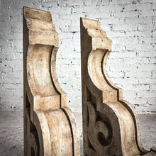 Load image into Gallery viewer, Set of 2 Carved Washed Wood Corbel Architectural Element