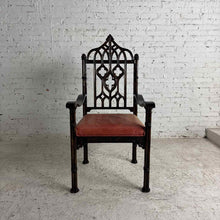 Load image into Gallery viewer, Gothic Revival Carved Wood Armchair with Upholstered Seat