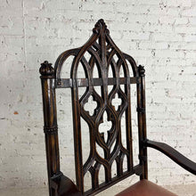 Load image into Gallery viewer, Gothic Revival Carved Wood Armchair with Upholstered Seat