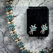 Load image into Gallery viewer, 20th C. Squash Blossom Silver Turquoise Necklace
