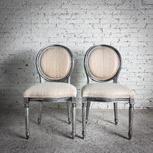 Load image into Gallery viewer, Set of 2 Louis XVI Linen Silver Leaf Seashell Accent Chair