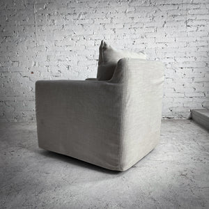 Contemporary Slip Covered Swivel Lounge Chair