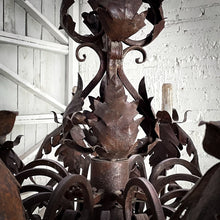 Load image into Gallery viewer, Early 20th Century French Rusted Wrought Iron Chandelier