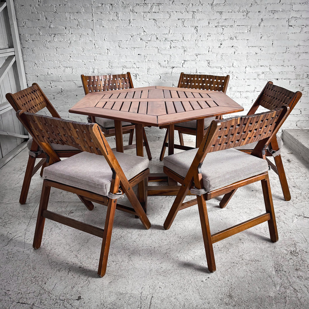 Set of 7 Danish Oil Teak Garden Table and Chairs