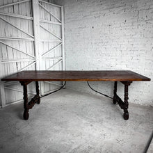 Load image into Gallery viewer, Jason Scott Collection Old World Stained Trestle Oak Dining Table

