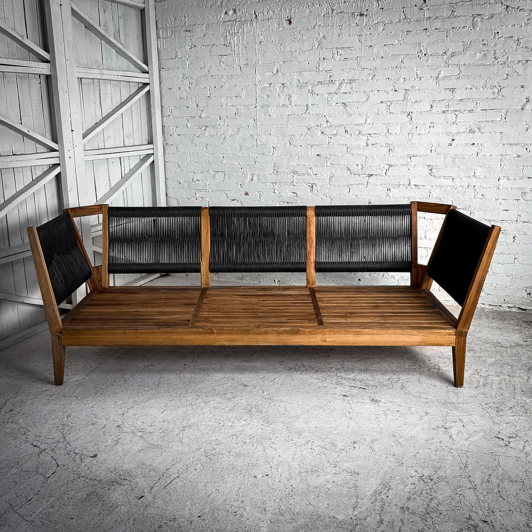 Contemporary Teak & All Weather Rattan Garden Sofa