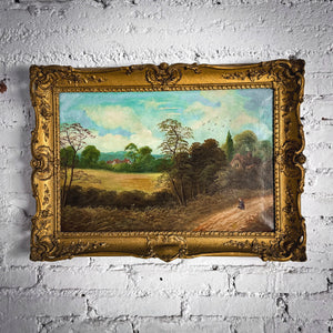 Late 19th C. E. Cole Landscape Realism Oil Canvas Painting