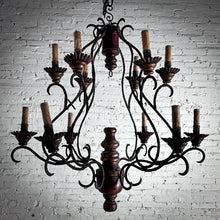 Load image into Gallery viewer, Spanish Colonial Iron &amp; Wood Chandelier

