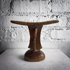 Mid Century African Wood & Leather Headrest Ethnic Arts